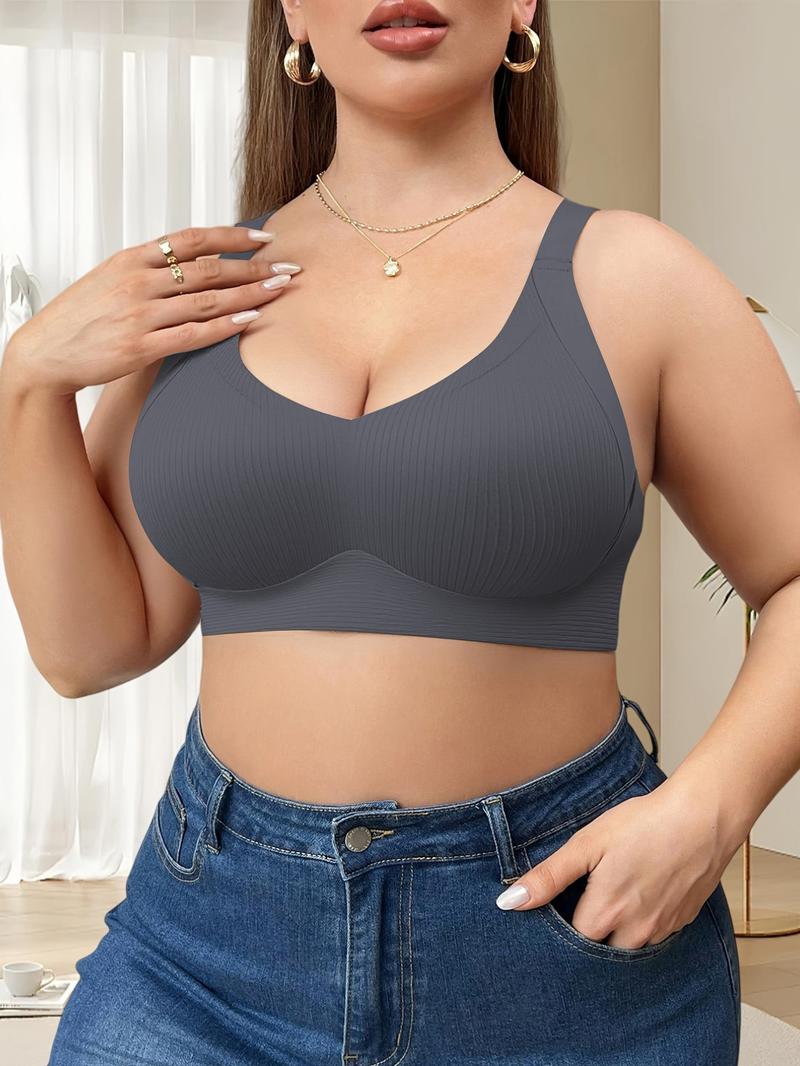 Women's Seamless Bra Set of 6, Wide Shoulder Straps, Medium Support, Plain Pattern, Sizes 1xl-4xl, Casual Daily Wear