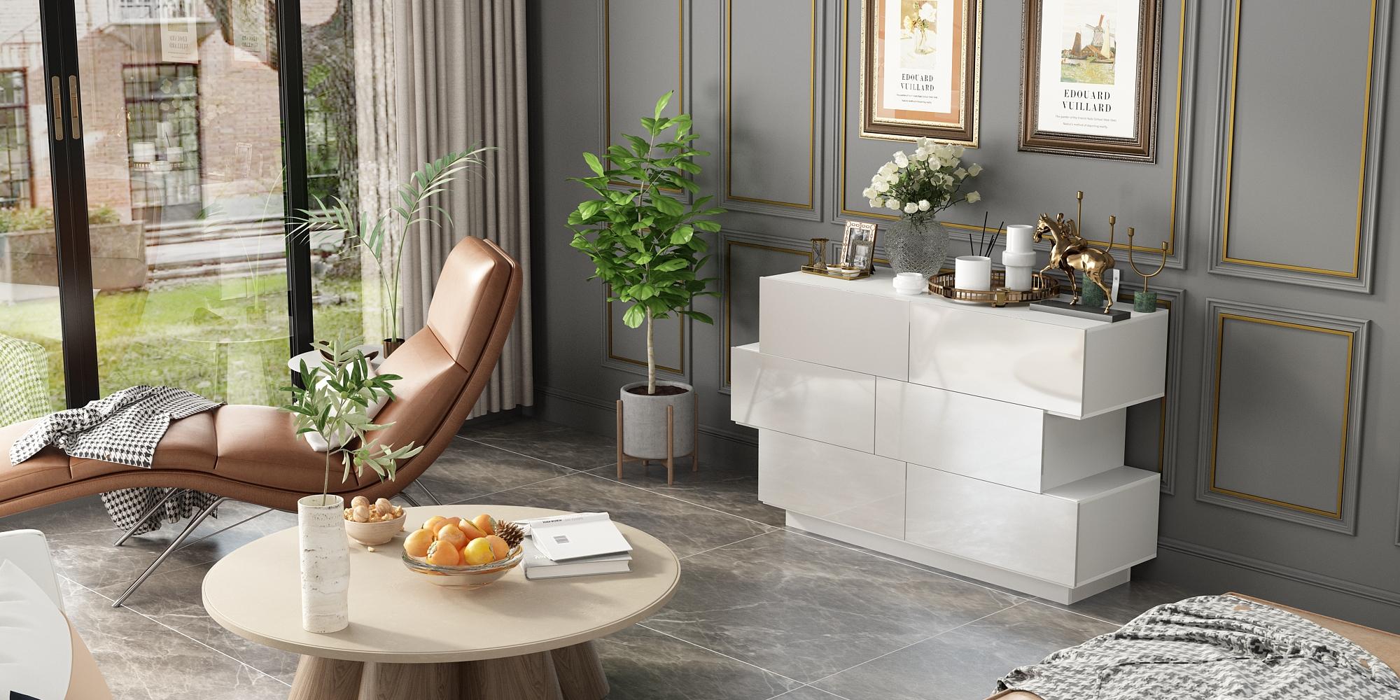 FUFU&GAGA Modern Dresser Storage Chest with 6 Drawers & Stylish Shape, Wood Double Dresser Chest with Glossy Surface for Bedroom Mdf Cabinets Black Furniture FUFU&GAGA Modern Dresser Storage Chest with 6 Drawers & Stylish Shape, Wood Double Dresser Chest with Glossy Surface for Bedroom Mdf Cabinets Black Furniture