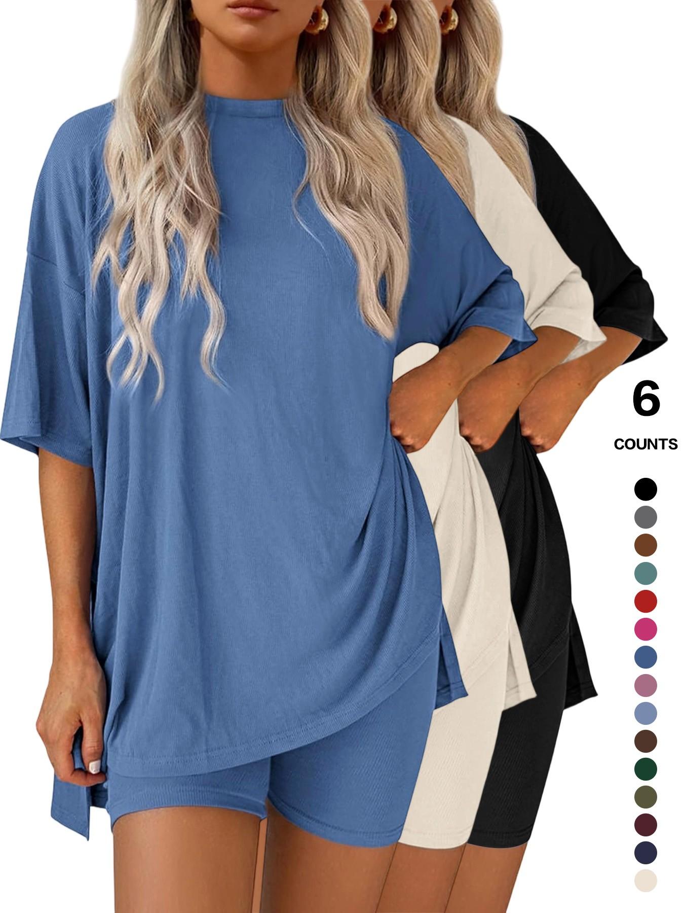 Lounge Set Cozy Mama Set, Women 2 Piece, Oversized Crew Neck T-Shirts for Comfort and Style
