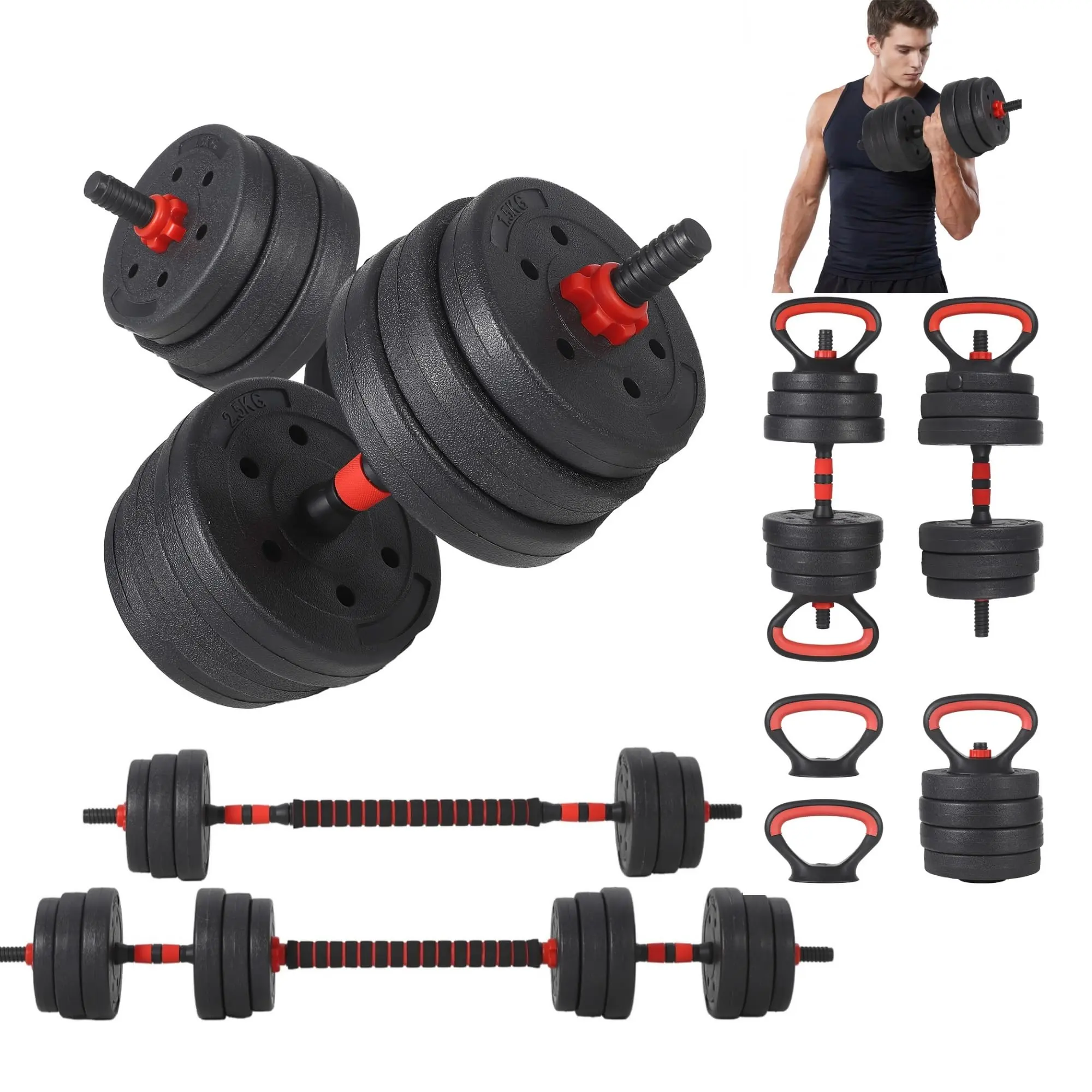 Unisex 5-in-1 Adjustable Weights Dumbbells Set - Lifting Equipment, Home Workout Tool, Muscle Exercise Gear with Connector, 44/55/66 lbs Options for Strength Training