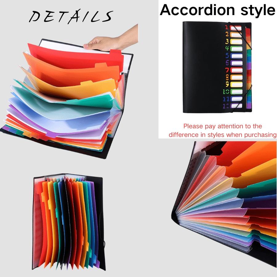 Multi-Layer A4 Folder with Rainbow-Colored Tabs & Monthly Dividers - Durable Plastic Document Organizer for School, Office, Home-Color-Coded Calendar System, Labeled Months, Sturdy Black Cover, Folders