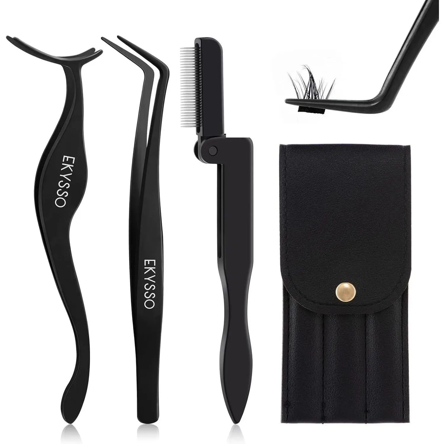 Lash Applicator Tool, 3-IN-1 Lash Cluster Tweezer for DIY Lashes | Lash Applicator Tweezers Kit, DIY Individual Eyelash Clusters Tools with Case, Comfort Grip for Precise DIY Lash Extension