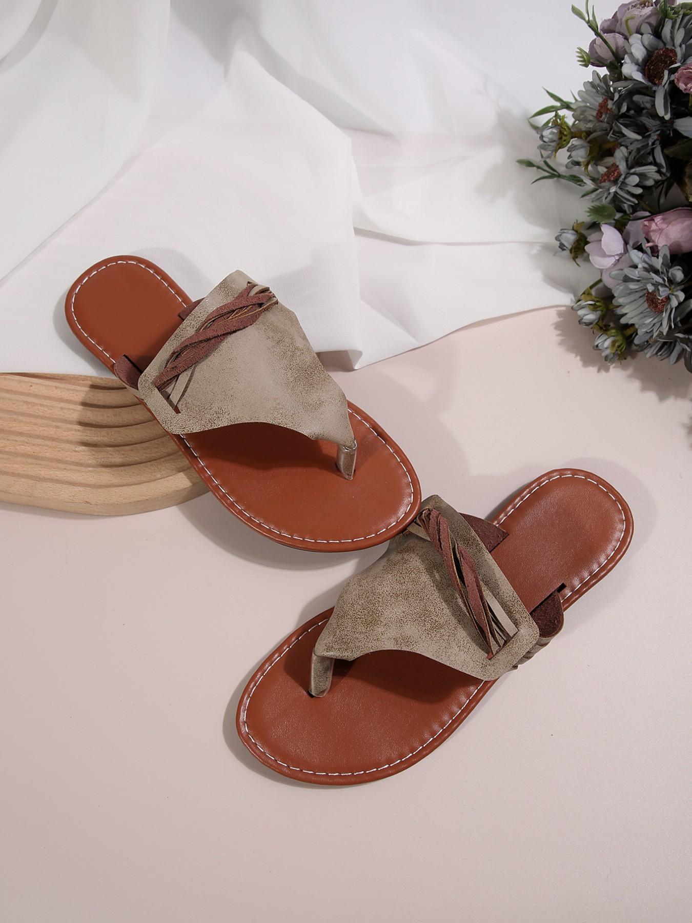 Large Size 36-44 Folded Strap Sandals, Flat Flip Flops, Multi-Color, Comfortable PU Sole, Ideal for Daily Wear, Beach, Shopping