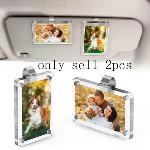 2-Pack Magnetic Car Sun Visor Photo Clips, Transparent Acrylic Display Picture Holder, Suitable for Family and Pet Photos, Easy-to-Install Design, Warm Gift foers, Durable Stylish Car Accessories, Car Sun Visor Frames, Mom Car Accessories, Car Stuff