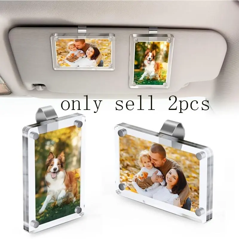 2-Pack Magnetic Car Sun Visor Photo Clips, Transparent Acrylic Display Picture Holder, Suitable for Family and Pet Photos, Easy-to-Install Design, Warm Gift foers, Durable Stylish Car Accessories, Car Sun Visor Frames, Mom Car Accessories, Car Supplies