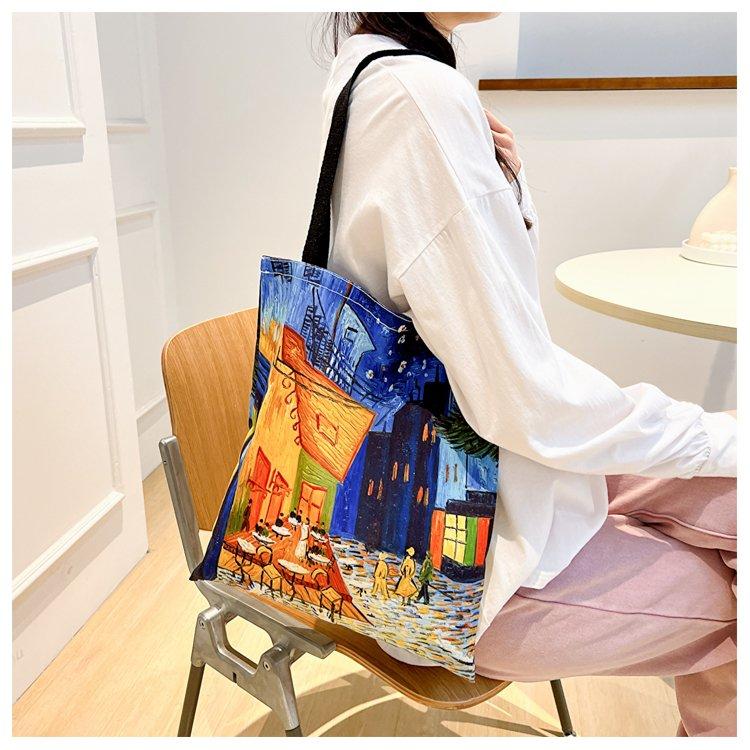 Van Gogh Starry Night Canvas Tote Bag, Vintage Retro Shoulder Bag, Large Capacity Commute School Shopping Bag, Style Van Gogh Tote