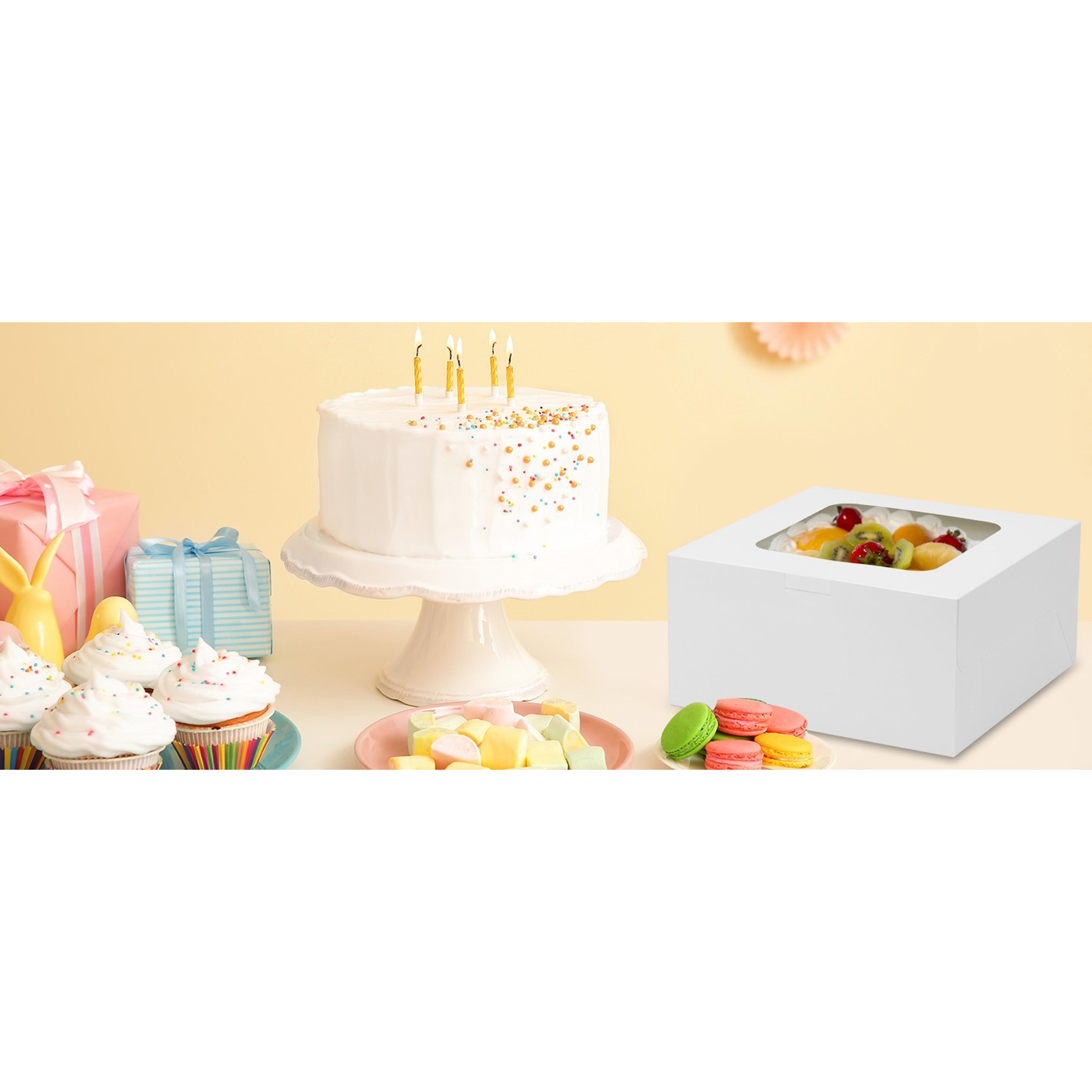 24pcs Cake Boxes, 10x10x5 Inches White Square Bakery Boxes with Window Cajas Pasteles for Cake, Mother's Day, Pastries, Chocolates, Cookies, Pie, Birthday Party, Wedding, Graduation