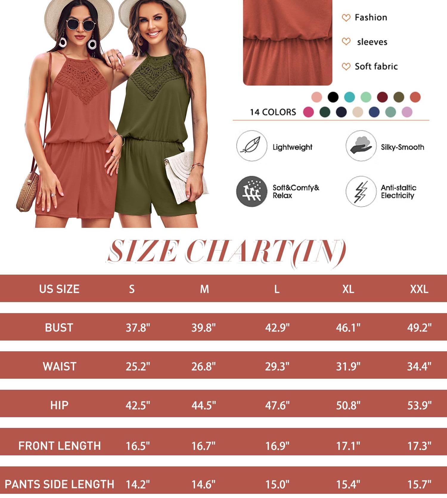 FMEYOA Womens Rompers Casual Summer Rompers Short Halter Jumpsuits Solid Color Elastic Waist Outfits with Pockets Cotton Womenswear