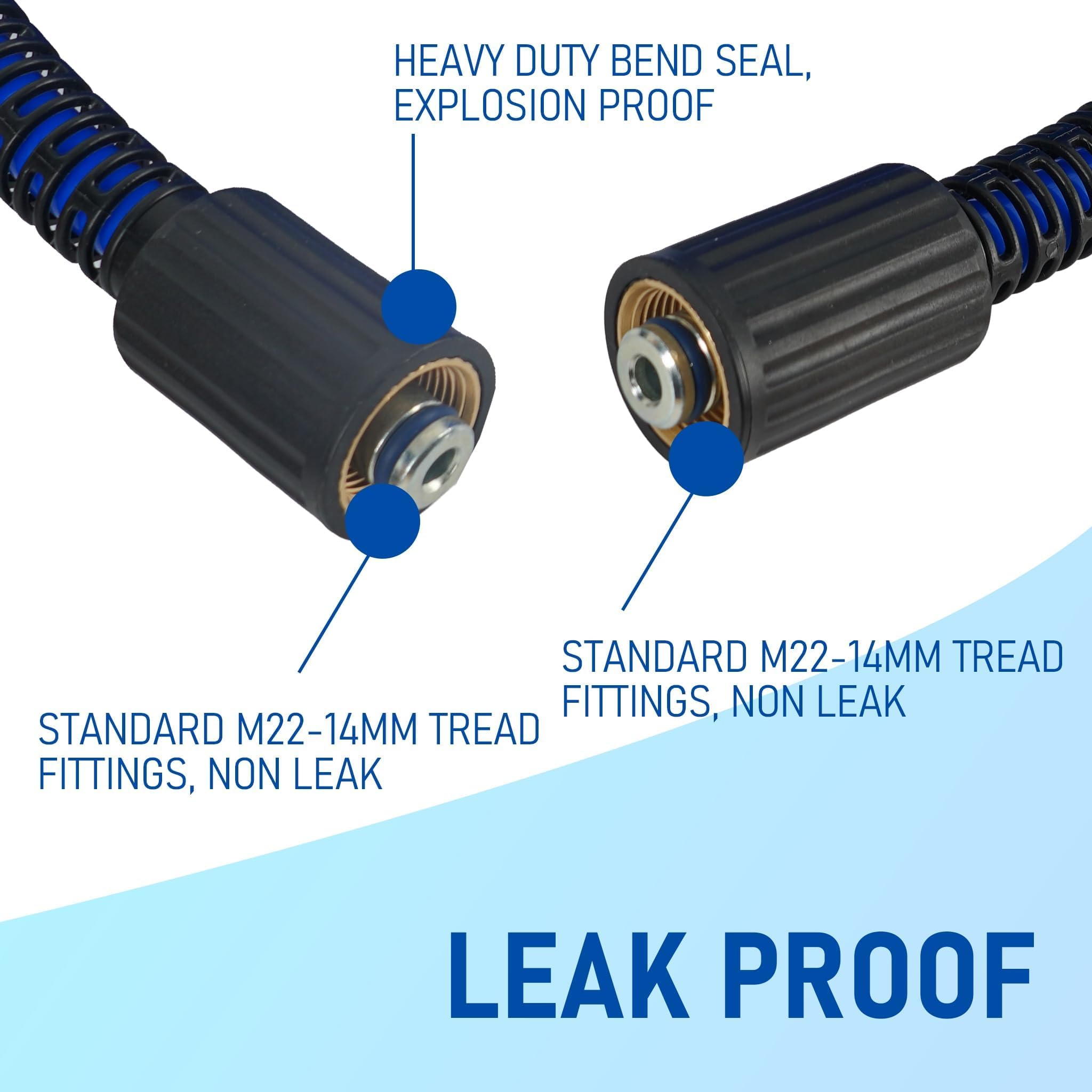 Hourleey Pressure Washer Hose 50 FT/100 FT, 3600 PSI Flexible Kink Resistant Power Washer Hose Replacement, 1/4" Quick Connect Pressure Washer Hose Extension With M22 x 3/8", Blue Hourleey Pressure Washer Hose 50 FT/100 FT, 3600 PSI Flexible Kink Resistant Power Washer Hose Replacement, 1/4" Quick Connect Pressure Washer Hose Extension With M22 x 3/8", Blue