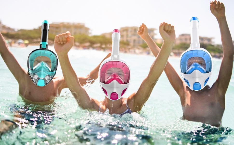 JRing Full Face Snorkel Mask Adult Snorkeling Gear Dry Top Breathing System Foldable Anti-Fog Anti-Leak with Camera Mount