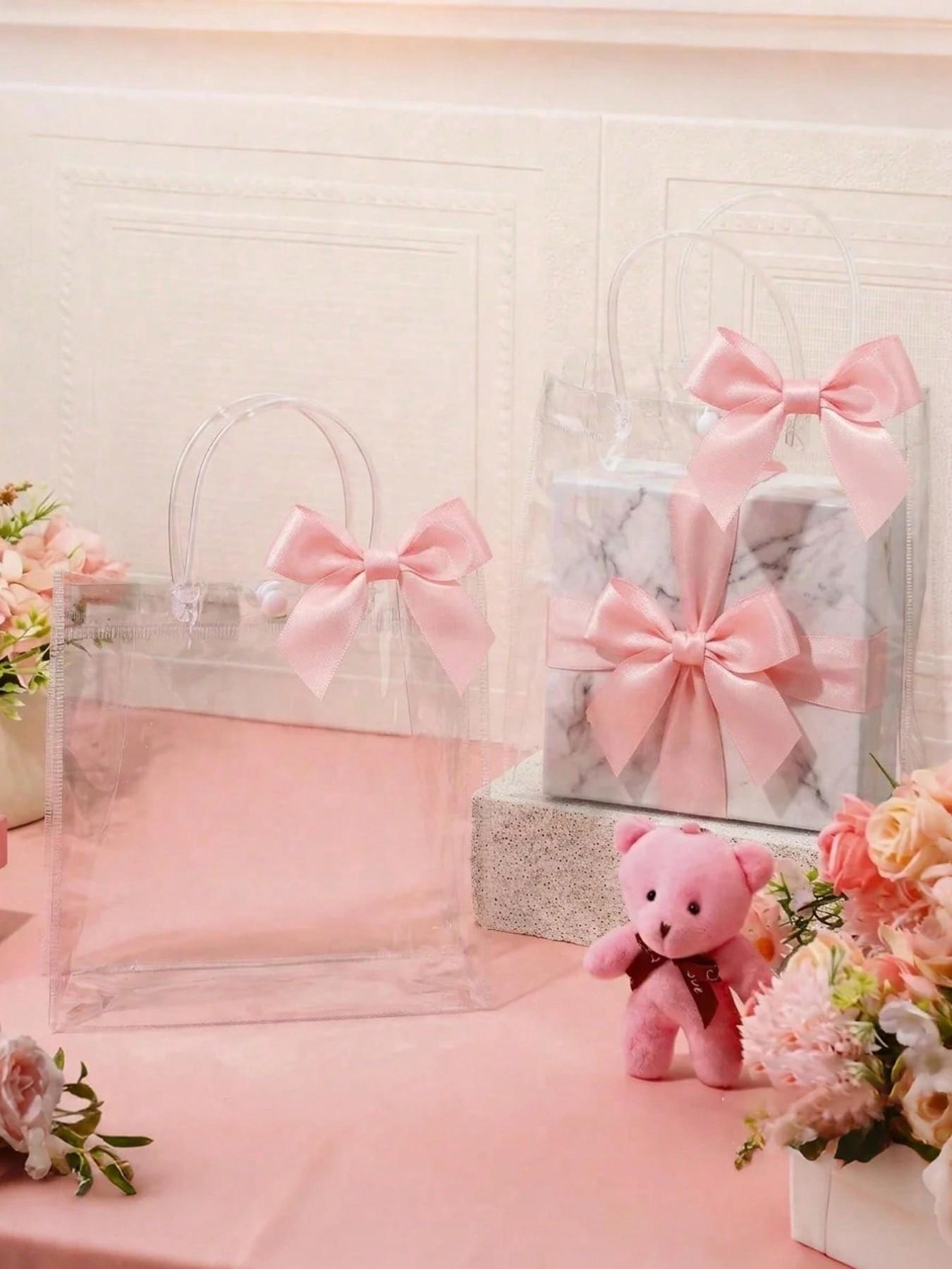 5pcs/10pcs Reusable Transparent PVC Gift Bags with Ribbon Bow, Cute Packaging, Ideal for Weddings, Birthdays, Graduations, Casual Style