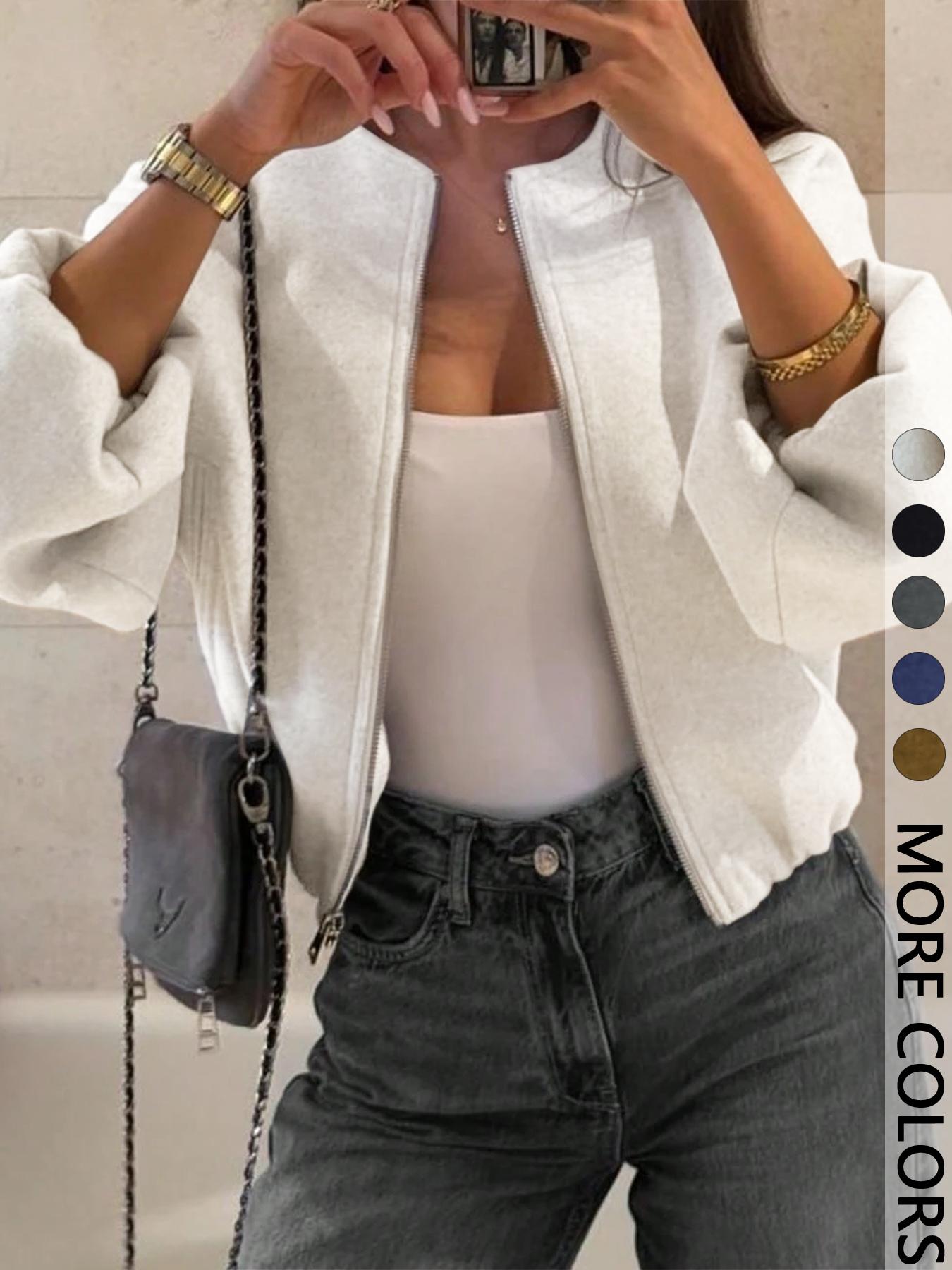 Women's Zipper Jacket Coat, Casual Style Women's Outerwear, Perfect for Fall & Winter Daily Wear, Fitted Design, Woven, Moderate Fabric Thickness