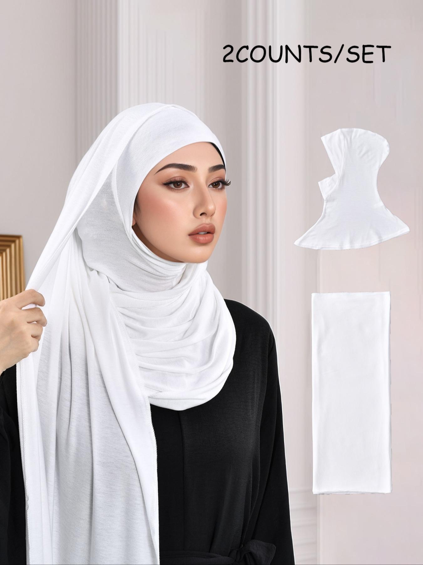 Women's Classic Plain Color Elegant Casual Chin Cover Hat + Silk Cotton, High-End Modal Knit Headscarf, Suitable for Daily Use, Outdoors, Parties, Turban Hijab