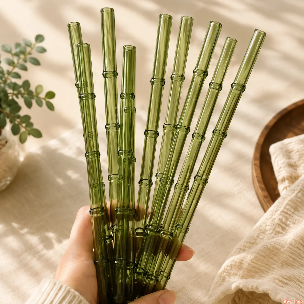 4 Packs Amber Bamboo Textured Glass Straws BPA Free Reusable Straight Curved Set with Cleaning Brush for Bubble Tea and Daily Party homedecor
