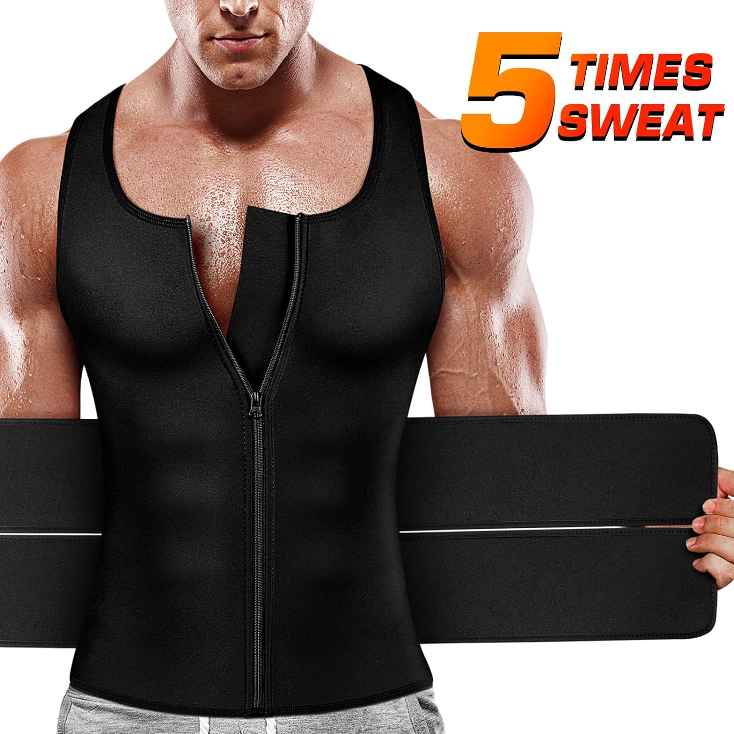 Sauna Vest, Double Belt Sauna Vest Waist Trainer, Men Body Shaping Waist Trainer Gym Fitness Breathable Sweat Abdominal Shaping Tank Top Muscle Sports Compression Workout Apparel