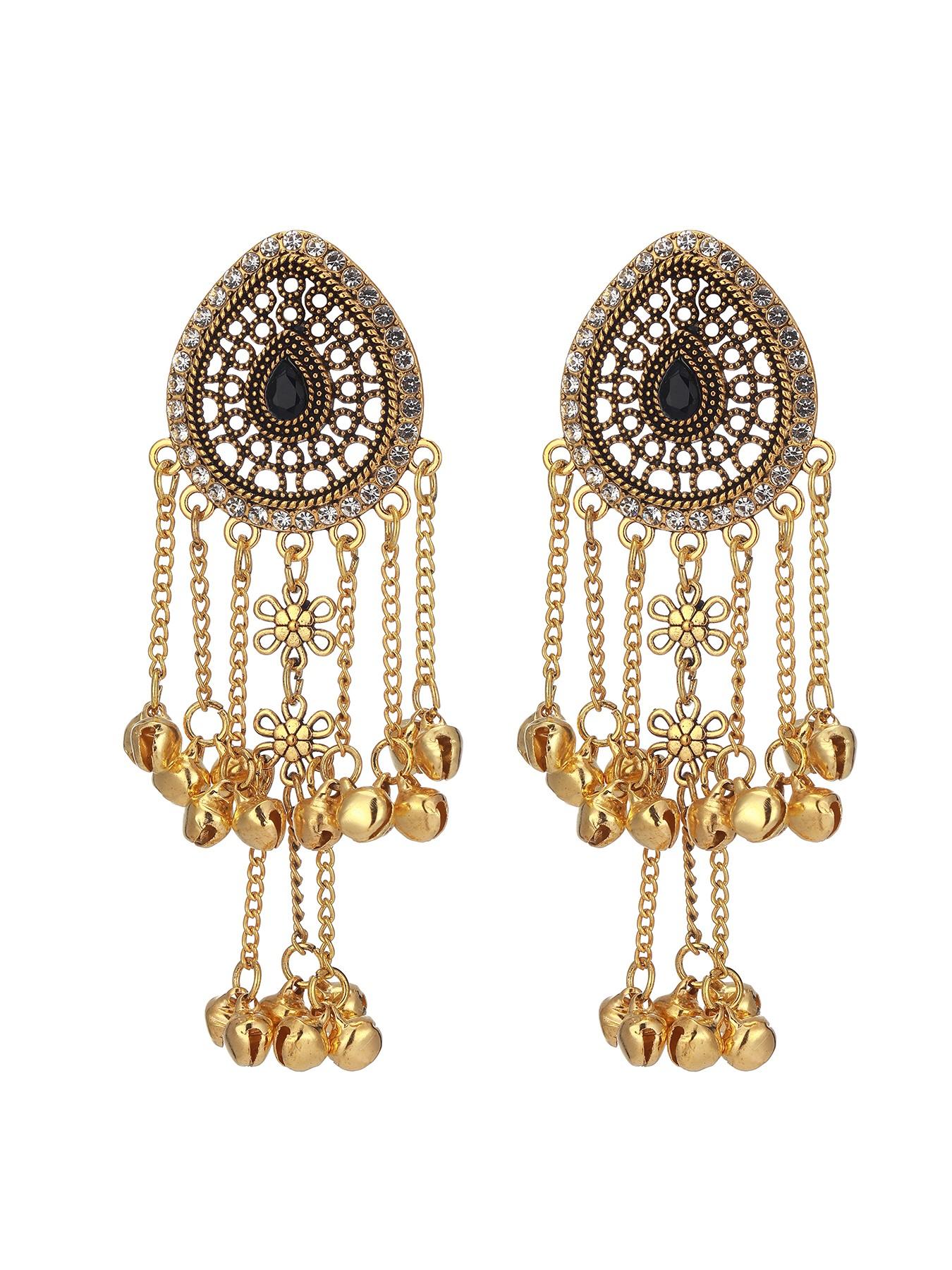 Vintage Teardrop Bell Fringe Earrings, Indian Ethnic Style Antique Long Dangle Earrings, Fashion Dangle Earrings, Travel Photography Accessories