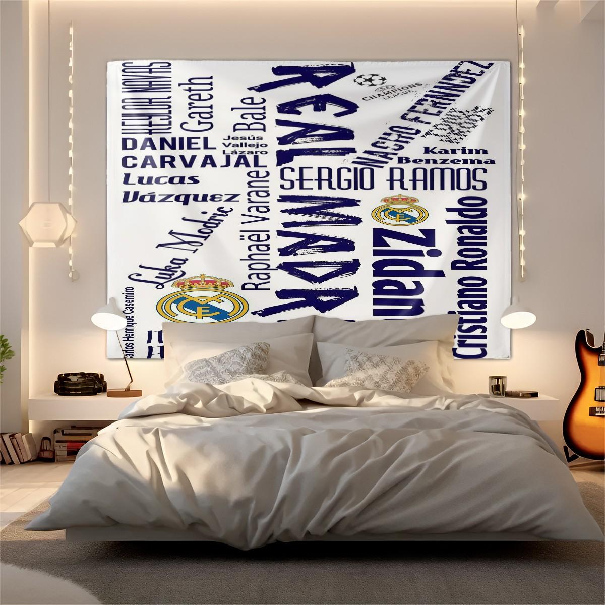 Real Madrid CF Tapestry Wall Hanging, Soccer Team Champions League Themed Wall Tapestry, Sports Fan Room Decor, Dorm Bedroom Living Room Man Cave Wall Art Decoration, Perfect Gift for Football Fans