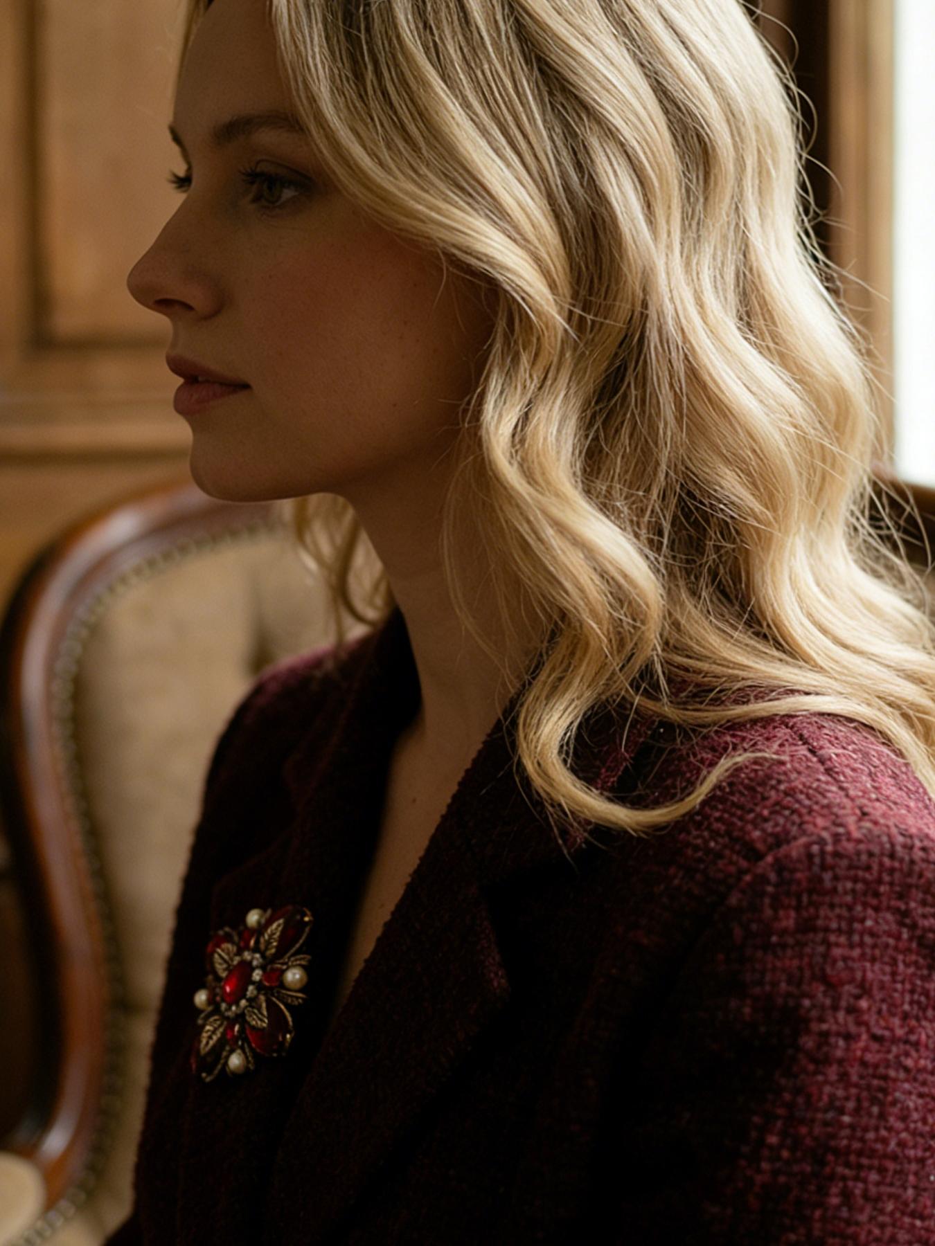 A vintage floral brooch made of fashionable red agate, diamonds, and pearls, suitable for daily wear, vacation dates, and other occasions, and also a delightful and exquisite small gift.