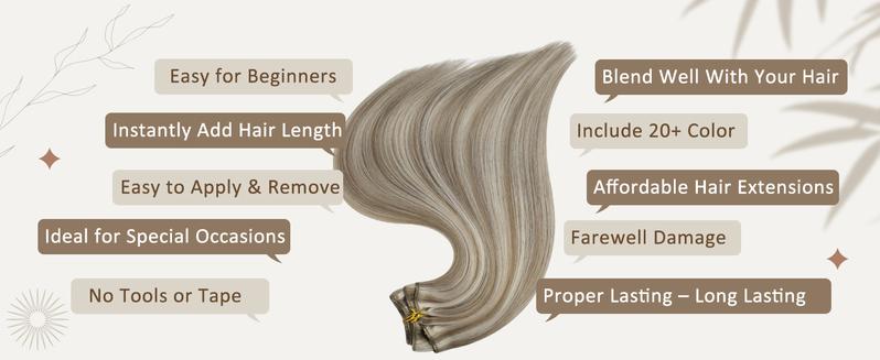 Full Shine Clip in Hair Extensions Balayage Blonde Real Human Hair Clip ins for Women Full Shine Clip in Hair Extensions Balayage Blonde Real Human Hair Clip ins for Women