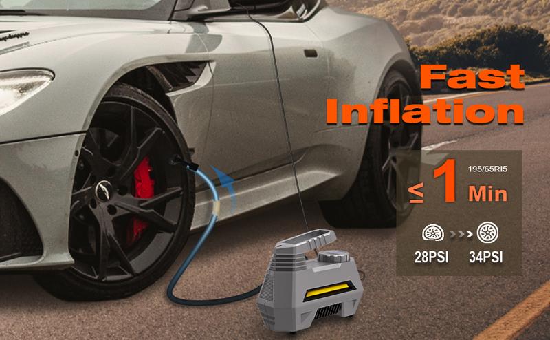 150PSI Tire Inflator Portable Air Compressor, 120W Car Tire Inflator, Car Tire Air Pump 12V DC Auto Pump with Digital LCD Screen, Car Accessories