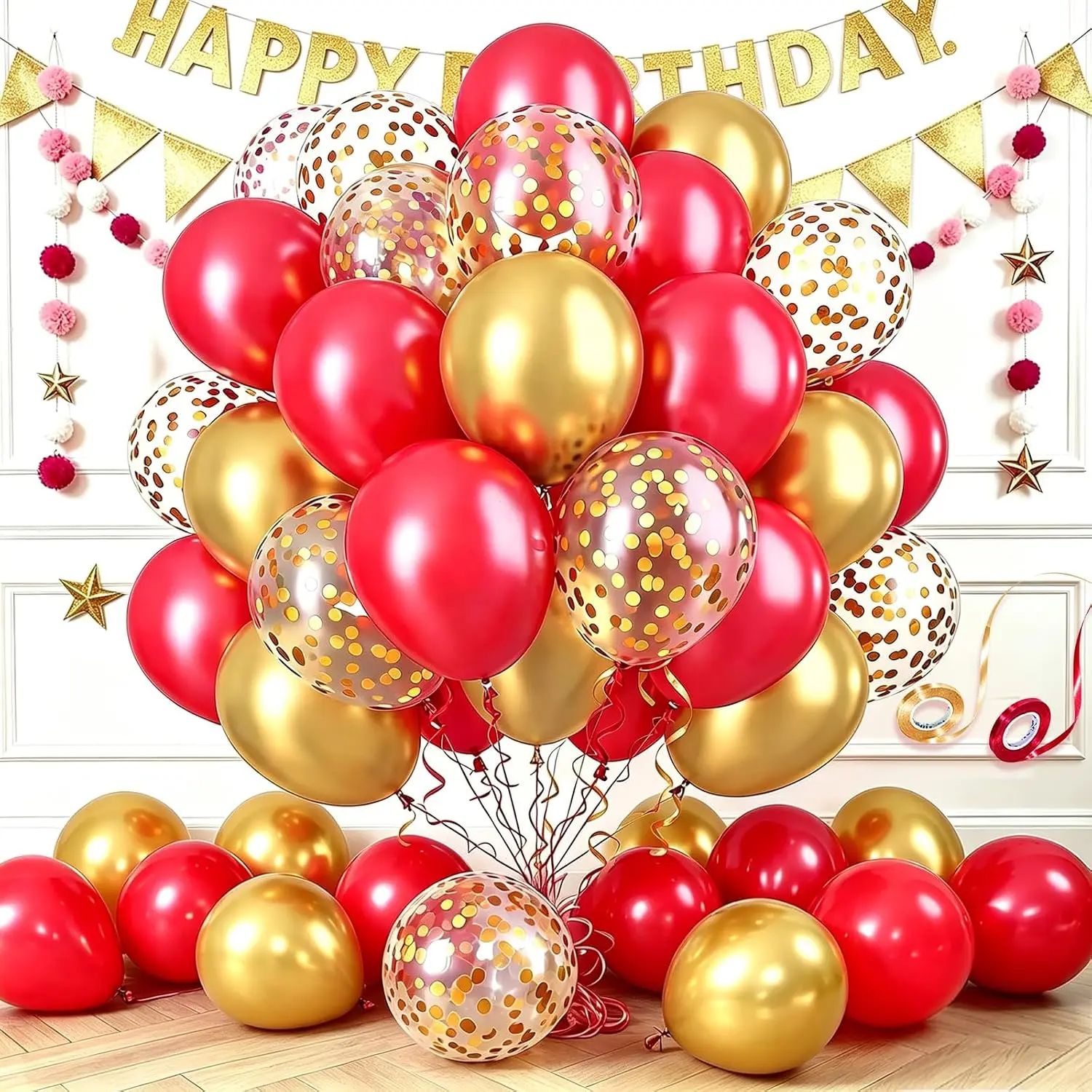 68 count  Balloons Kit, Matte Metallic Confetti Latex Balloons with Ribbons,  Party Decorations, Balloon Arch Kit for Christmas  Year Valentine's Birthday Wedding