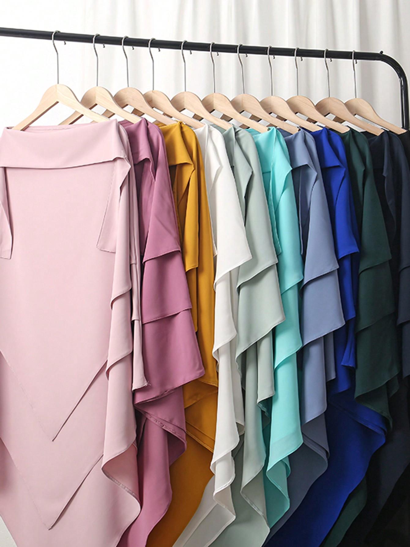 Women's Multi-Layer Plain Hijab Scarf, Soft Three Layers Khimar for Ramadan, Elegant Loose Prayer Shawl, Perfect Match for Long Robes