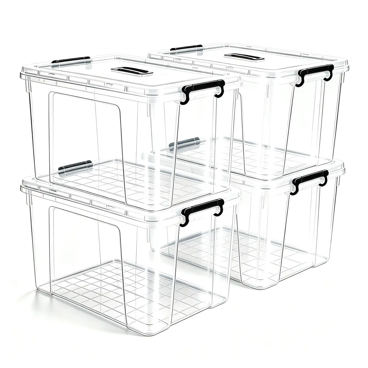 4‑Pack 90 QT Clear White Plastic Storage Bins with Lids, Stackable Space‑Saving Jumbo Storage Containers with Secure Latches & Side Handles for Home Office Garage Household Organization