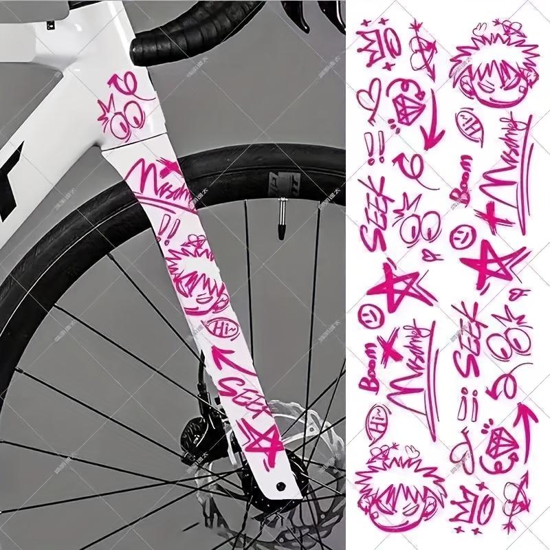 A Set Graffiti DIY Bicycle Frame Stickers, Mountain Road Fork Protector, Cool Car PVC Stickers, Easy to Install, High Impact and Wear Resistance, Suitable for Outdoor Mountain Bike Top Tube Scratch Cover, Waterproof Durable Decals, Essential for Cycling