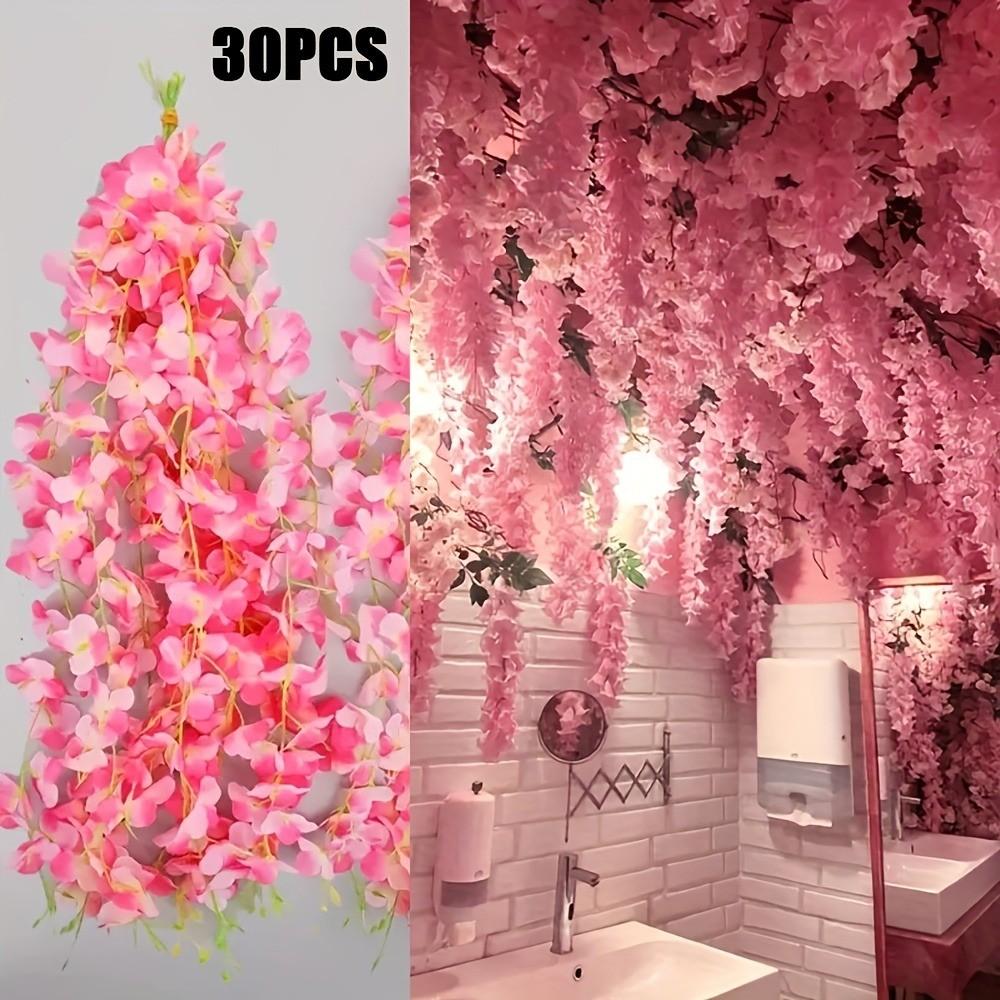 A Set of 30 Pink Artificial Wisteria Flowers for Hanging Decoration - Synthetic Vines for Decorative Purposes, And Indoor/Outdoor Decor, Suitable for Family Gatherings, Perfect for Ceiling Coverage, Weddings, Celebrations, Festivals Fake Flowers