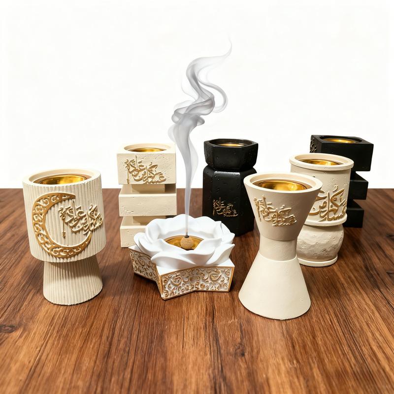 1PC Arabic Calligraphy Incense Burner Fragrance Incense | Islamic Resin Bakhoor Holder with Gold Accents | Ramadan/Eid Home Decor