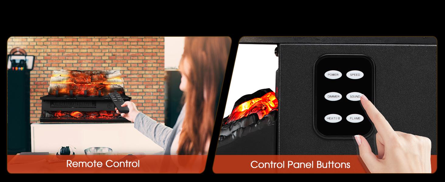 R.W.FLAME Electric Fireplace Log Heater,20" Fireplace Inserts with Crackling Sound,5 Flame Brightness,Heater 750W/1500W,Remote Control&Timer,Overheating Protection for Home and Office Decor