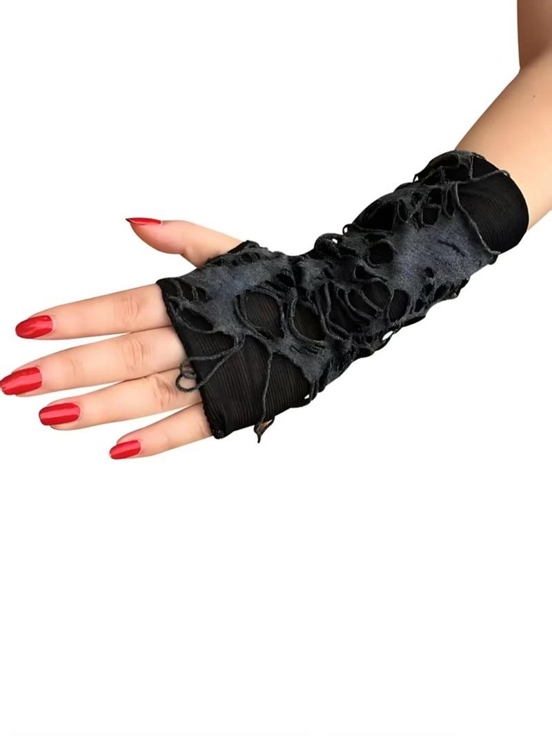 Punk Style Ripped Gloves, Fashionable Textured Gloves for Cosplay, Punk Style Dark Accessories, Perfect for Costume Parties and Themed Events