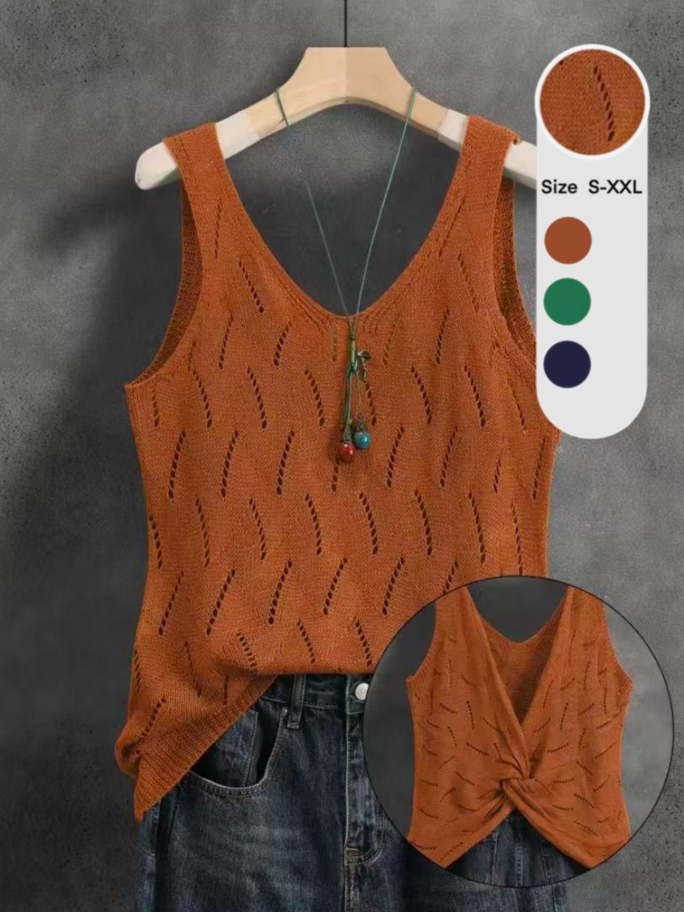 Women's V-Back Cutout Cross Camisole Tank Top, Summer Casual Sleeveless Backless Twist Knot Top, Lightweight Breathable Versatile Elegant Fashion Top