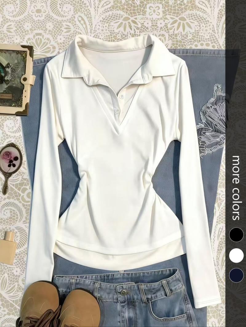 Women's Colorblock patchwork Faux Two-piece Shirt Collar Slim Fit Long Sleeve Top, Simple Comfortable Daily Wear,Versatile Stylish Blouse
