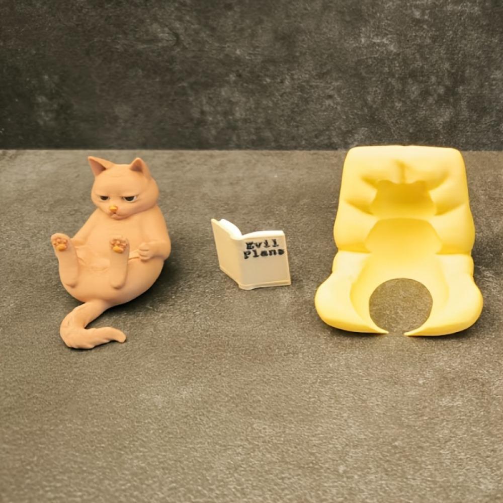 Charming Reading Cat Statue Set, Focused Kitty Figurine for Home Decor, Desktop Ornament, Perfect Holiday Gift