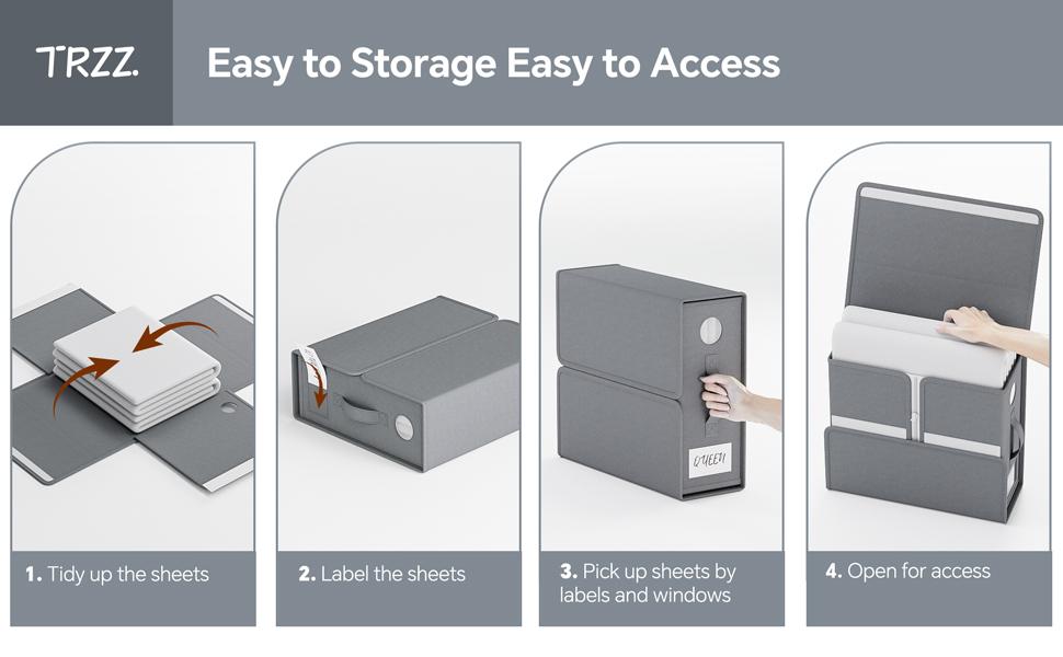 【Gift Box】TRZZ Foldable Bed Sheet Storage Bins 4-Pack | Queen/King Size Oxford Fabric Organizers with Transparent Windows & Reinforced Handles | 15"×13"×5"