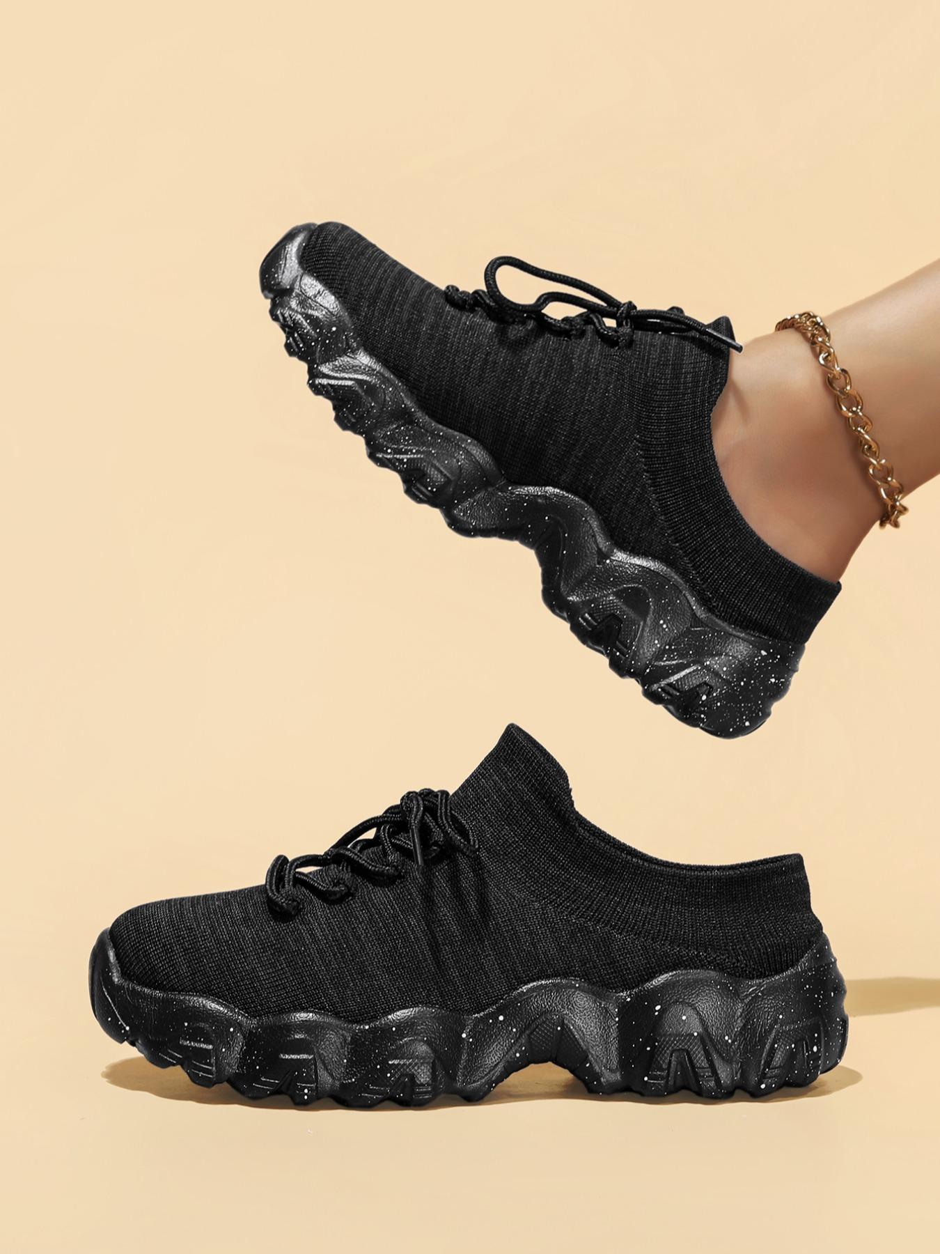 Women's Fashionable Colorblock Lace Up Low Top Sneakers, Casual Comfortable Sports Knitted Running Shoes, Female All-match Round Toe Shoes for Daily Wear