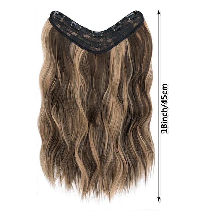 18" 45CM V-Shaped One Piece Clip In Hair Extensions Curly Wavy Hair With 5 Clips Synthetic Invisible Hairpieces For Women