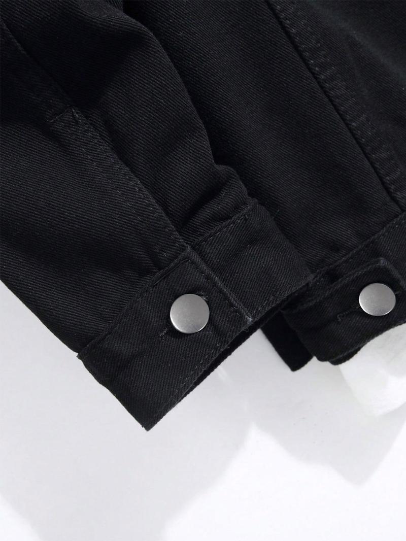 Men's Solid Color Denim Jacket, Loose Casual Fashion Comfy Long Sleeve Button Front Outerwear for Daily Wear, Men's Clothing for All Seasons Men's Solid Color Denim Jacket, Loose Casual Fashion Comfy Long Sleeve Button Front Outerwear for Daily Wear, Men's Clothing for All Seasons