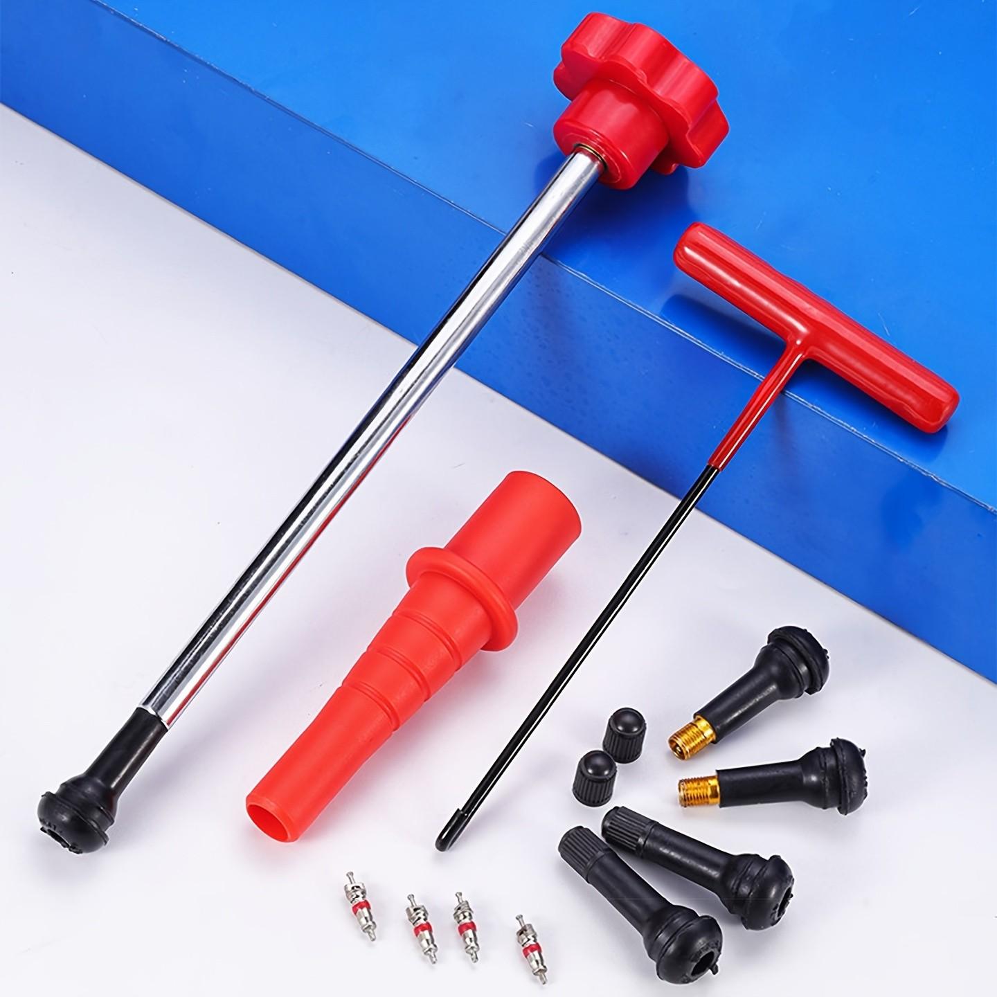 Tire Valve Stem Replacement Tool Kit, No Tire Removal Quick Installer Set with TR413 Rubber Valve Stems, Valve Core Remover for Car Motorcycle Lawn Mower ATV, Automotive Maintenance Tools, Tire Repair Tools