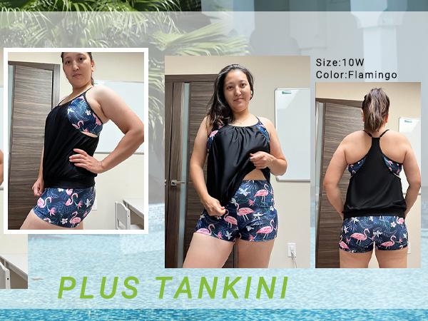 Holipick Women Plus Size Two Piece Tankini Set Swimsuits Tummy Control Bathing Suits Push Up Tankini Top with Boy Shorts