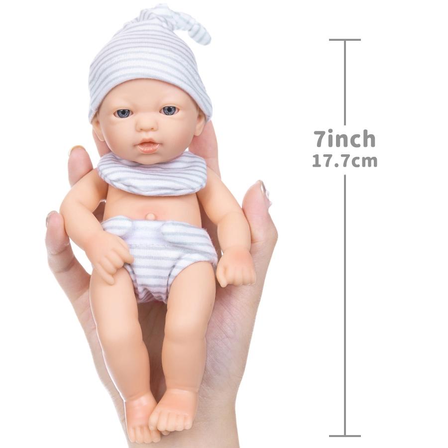 7 Inch Mini Reborn Doll, 1 Set Realistic Newborn Doll with Clothes & Hat, Soft Touch Waterproof Doll, Perfect Soft Cuddly Gift for Children, Lifelike Newborn Doll