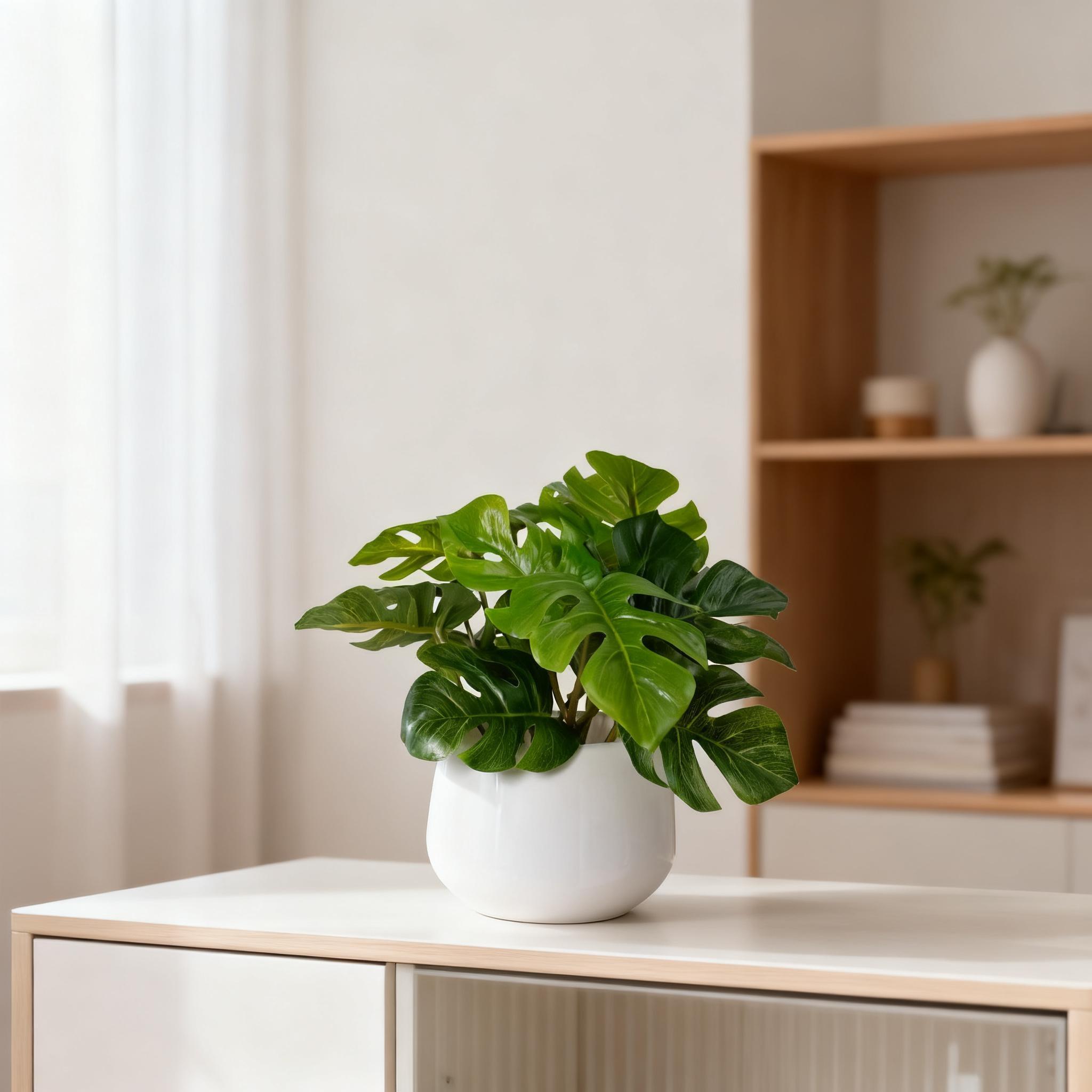 1pc Artificial Monstera Plant in A White Pot, 6-inch Potted Artificial Green Plant, Perfect for Decorating Dining Tables, Home Interiors, and Office Bookshelves. Maintenance-free—no Watering Required.