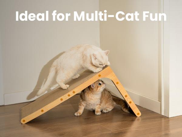 Conlun Cat Scratcher for Indoor Cats 22.8 Inch L Shaped Vertical Scratching Board with Ball Toy Light Wood L-Shaped Wall-Mounted Cat Scratcher Springtok Ramp Apartment Sturdy Home Durable Construction Easy Assembly Striped Design