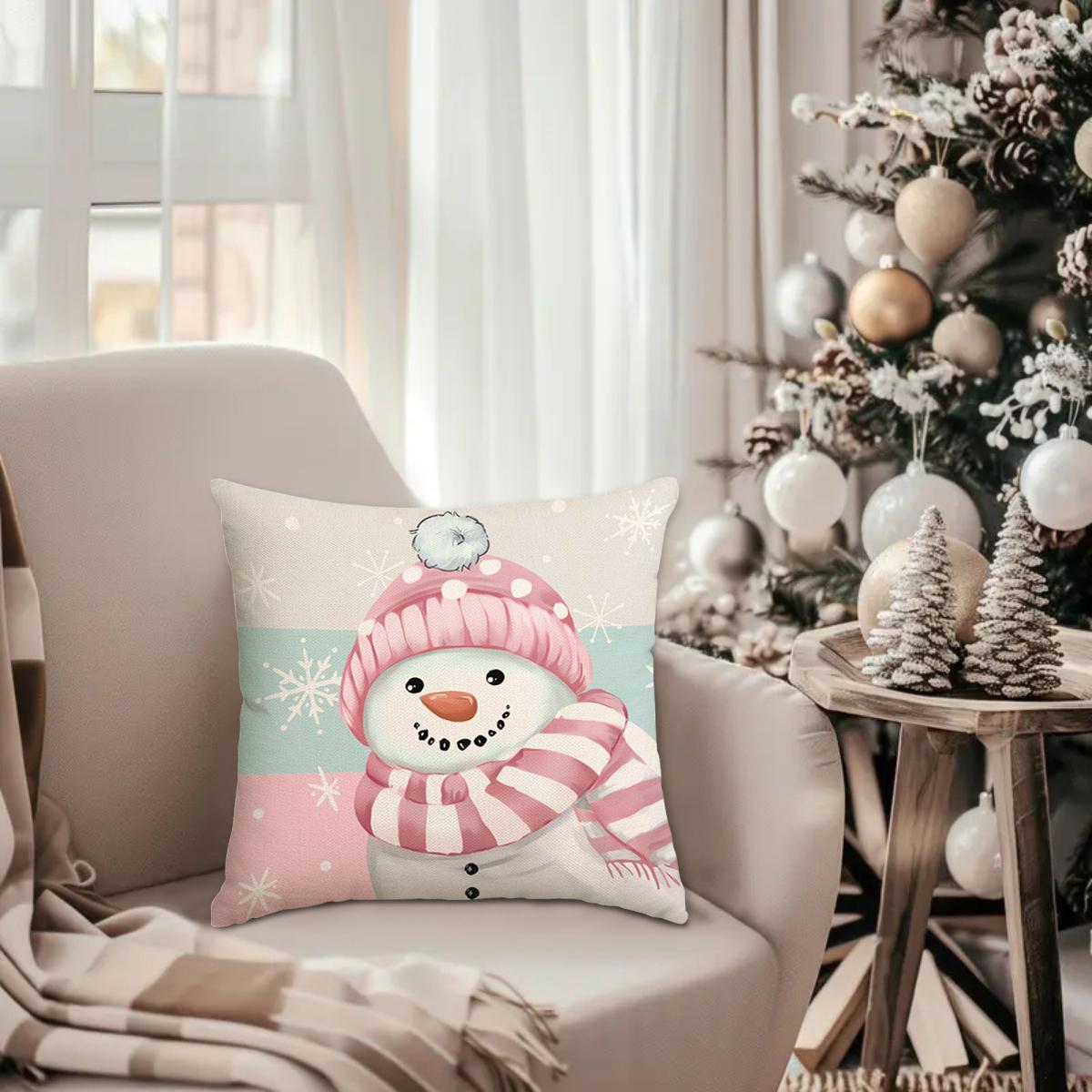 4pcs Christmas Pillow Cover, Santa Claus, Christmas Tree Snowman Pattern Single sided Printed Cushion Cover, Suitable for Christmas Bedroom, Living Room, Sofa, Farmhouse, Bed, Car Decoration Cushion Pillow Cover (No Pillow Core)