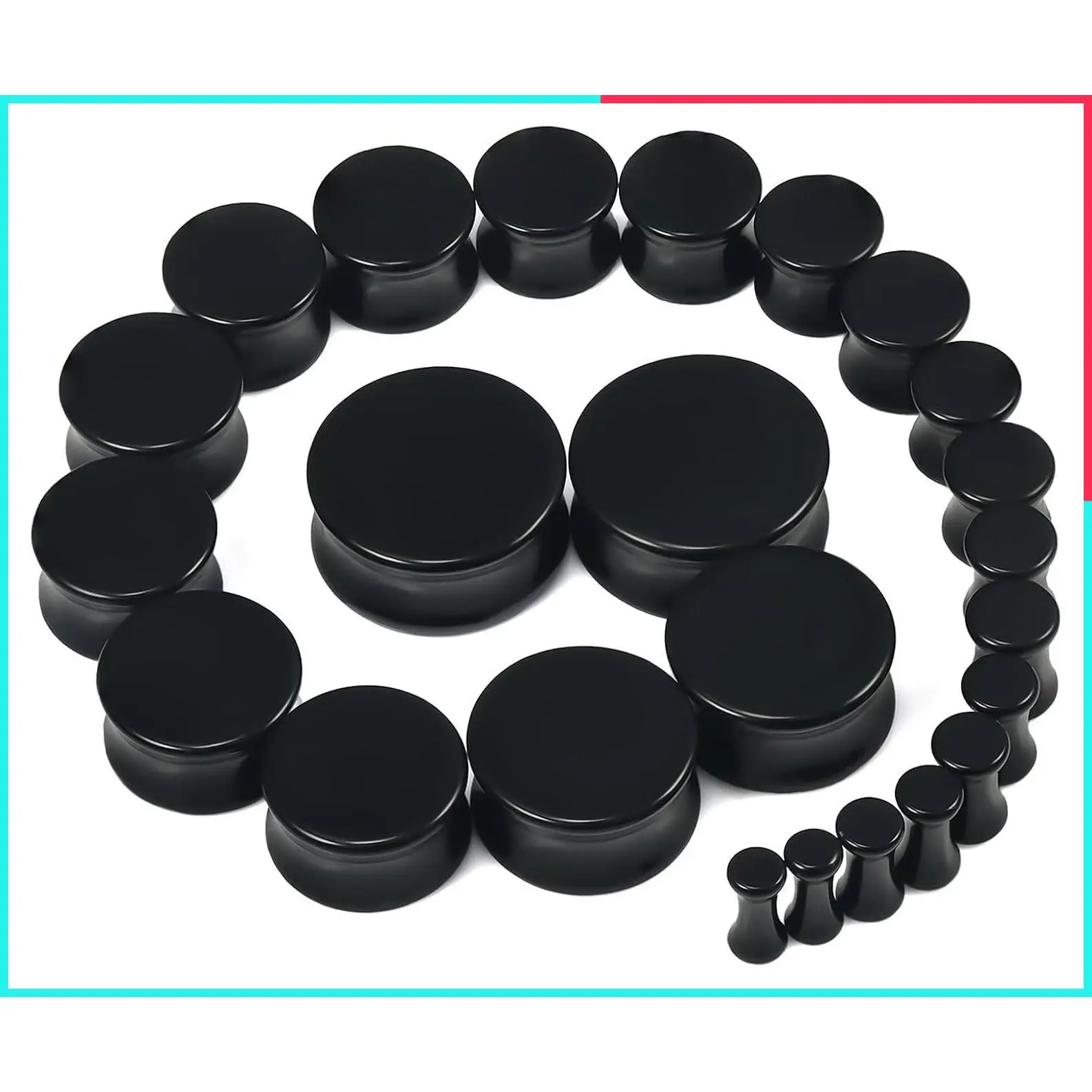 6G-26mm Acrylic Ear Gauges Tunnels Stretching Kit, Double Flared Plugs Expanders Stretcher Saddle Earrings for Men Women, Black White Clear