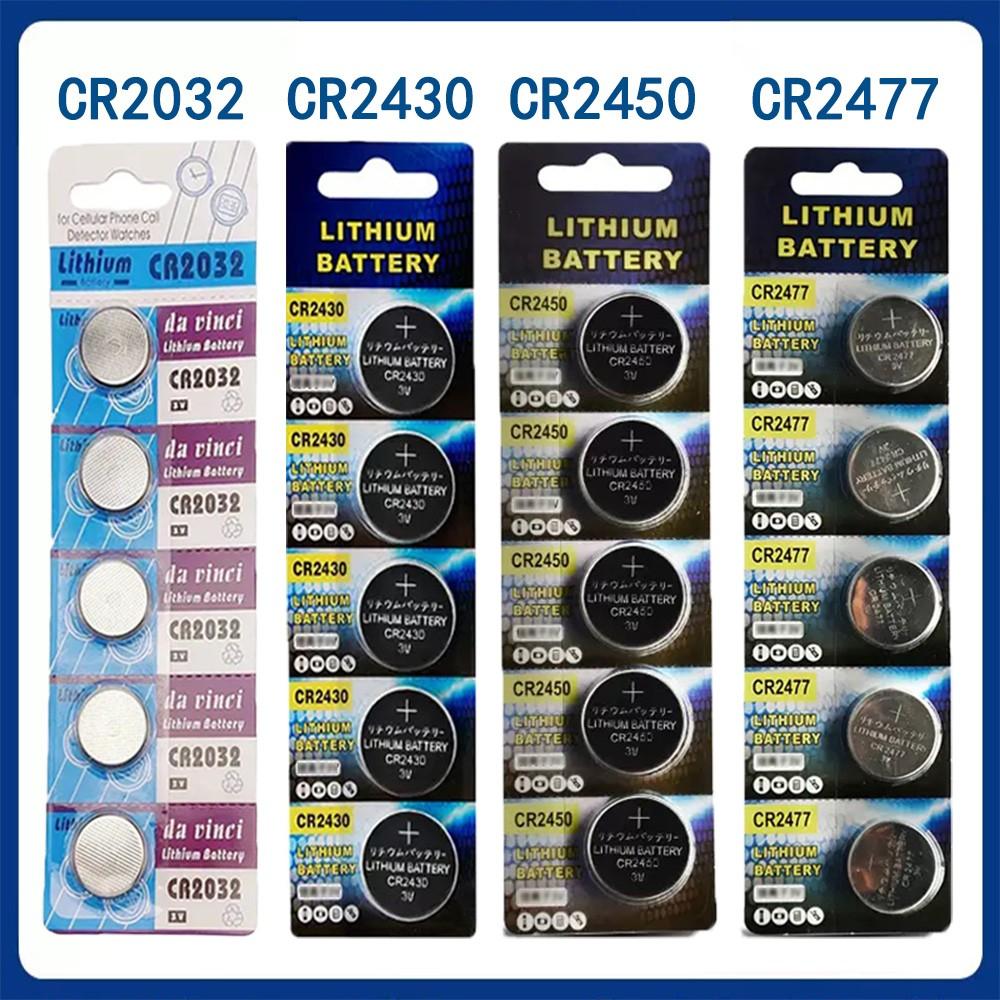 5pcs Cr2032/cr2450/cr2430/cr2477 3v Lithium Button Coin Cell Batteries, Compatible for Electronic Remotes, Toys, Digital Weighing