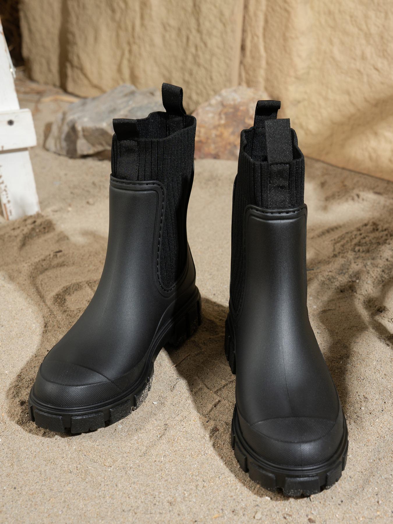 Women's Thick Sole Chelsea Rain Boots, Waterproof Short Booties, Anti-Slip Thick Sole, Easy Wear Design, All-Weather Use Footwear
