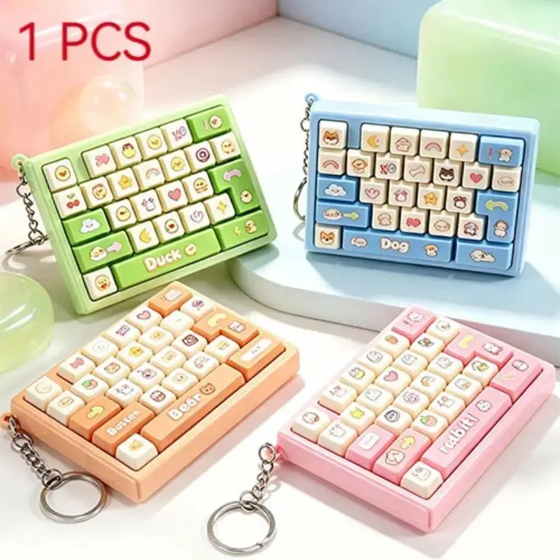 26-Key Mechanical Keyboard Fidget Toy Keychain - Cute Cartoon Animal Clicker Fidget Toys, Portable EDC Sensory Finger Press Tool for Anxiety Relief & Focus, ASMR Backpack Charm & Novelty Desk Gift (Duck, Dog, Bear, Rabbit)