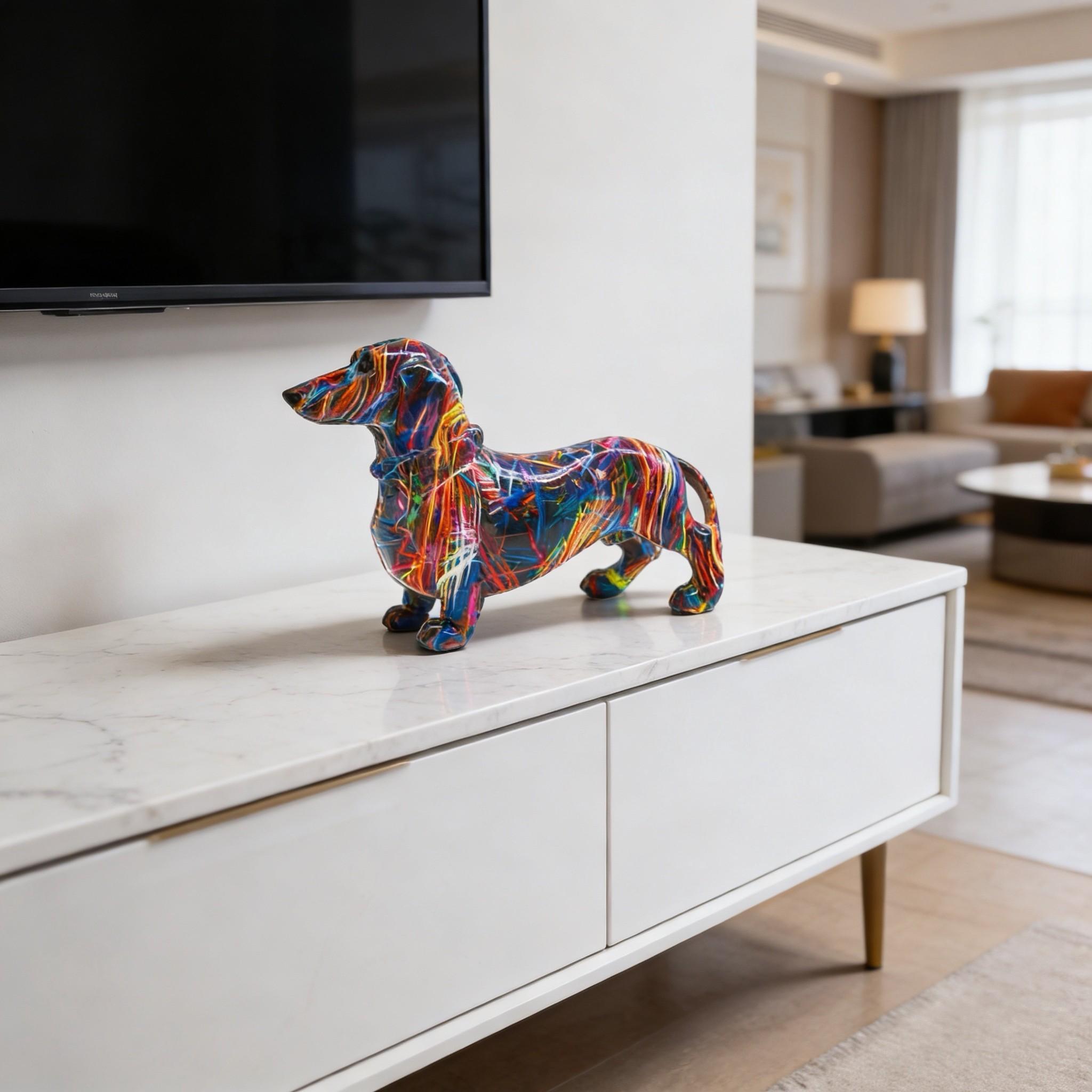 Creative Colorful Sausage Dog Resin Statue, Modern Art Sculpture, Bookshelf Decor, Home Living Room Office Cabinet Desktop Decoration